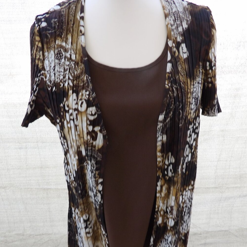 GEORGE  sz Medium SOLID Brown Front Attached to PRINT Jacket BLOUSE
